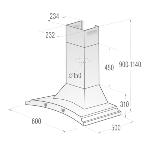 Вытяжка Gorenje купольная, 60см, 621м3ч, черный №3