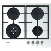 Варочная поверхность Whirlpool газовая на стекле, 60см, чугун, конфорка с двойным рядом пламени, белый