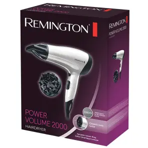 Фен Remington Power Volume 2000, 2000Вт, 3 режими, дифузор,турмалінова іоніз-я, хол. обдув, білий №3