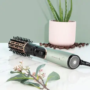Фен-щетка Remington Botanicals, 800Вт, 2 режима, иониз-я, оборот., хол. обдув, керамика, мятно-черный №7