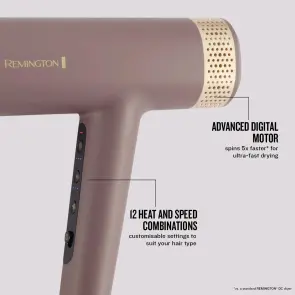 Фен Remington AIRvive, 1600Вт, 3 режими, дифузор, іоніз-я, хол. обдув, фіолетово-золотий №8