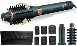 Фен-щетка Rowenta Air Rotate, 1300Вт, 4 режима, иониз-я, холл. обдув, функция фена, 3 насадки, керамика, черно-золотой №1