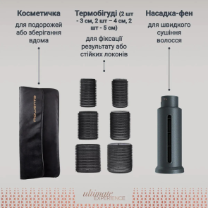 Фен-щетка Rowenta Air Rotate, 1300Вт, 4 режима, иониз-я, холл. обдув, функция фена, 3 насадки, керамика, черно-золотой №7