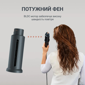 Фен-щетка Rowenta Air Rotate, 1300Вт, 4 режима, иониз-я, холл. обдув, функция фена, 3 насадки, керамика, черно-золотой №10