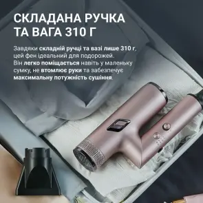 Фен Rowenta T-Shape Maestria Nano Foldable, 1700Вт, 3 режима, иониз-я, холл. обдув, кейс, розовый №11