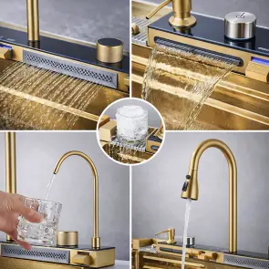 Мойка кухонная PVD Gold 75*45 VALESO Handmade "Водопад" (ДЕКОР) №6