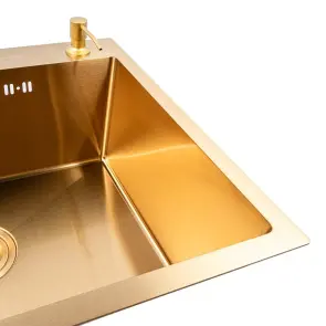 Мийка кухонна нержавіюча сталь PVD Gold для кухні VALESO 60*50 Handmade 3.0/0.8 №2