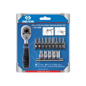 Набор вставок (бит) и головок с трещоткой 1/4", TORX, HEX, PH, 15 предметов №1