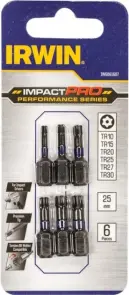Биты IMPACT PRO 1/4"/25мм, комплект 6шт.: TR10, TR15, TR20, TR25, TR27, TR30, IRWIN №1