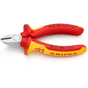 Кусачки боковые (бокорезы), диаметр 3,0 мм, 125 мм VDE KNIPEX 70 06 125, хромированные №1
