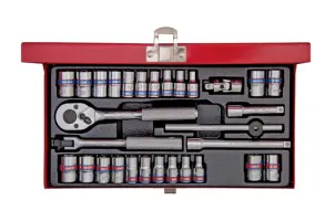 Набір головок 1/4" дюймів, метрика 30 одиниць з принаддям в металевому кейсі №1