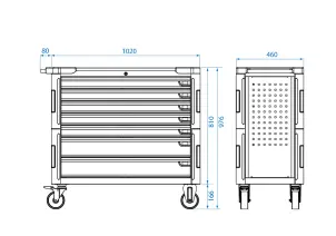 Тумба инструментальная 7 полочная с бампером экстра большая 1020 x 460 x 976 №2