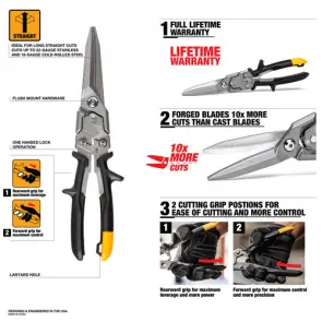 Ножницы по металлу TOUGHBUILT TB-H4-60-SL, удлиненные 300мм прямые №3