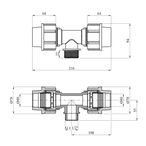Тройник ПЭ Rozma 40х1 1/2"х40 РЗ №2