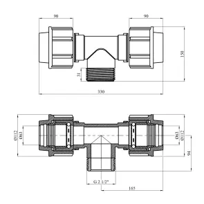 Тройник ПЭ Rozma 63х2 1/2"х63 РЗ №2