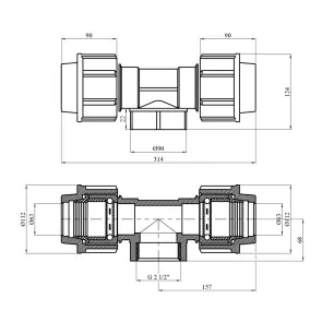 Тройник ПЭ Rozma 63х2 1/2"х63 РО №2