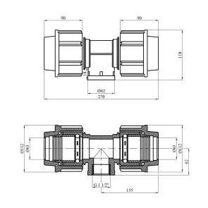 Тройник ПЭ Rozma 63х1 1/2"х63 РО №2