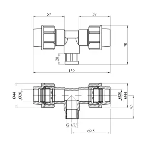 Тройник ПЭ SantehPlast 20х1/2"х20 РО №2