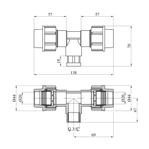 Тройник ПЭ SantehPlast 20х3/4"х20 РО №2
