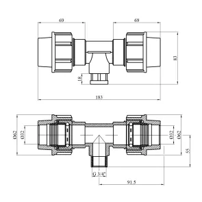 Тройник ПЭ SantehPlast 32х3/4"х32 РО №2