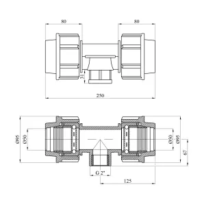 Тройник ПЭ SantehPlast 50х2"х50 РО №2