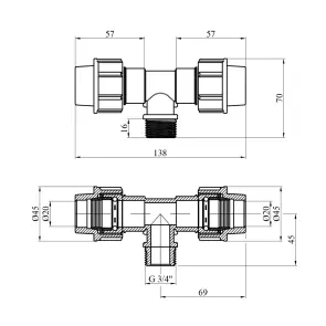 Тройник ПЭ SantehPlast 20х3/4"х20 РЗ №2