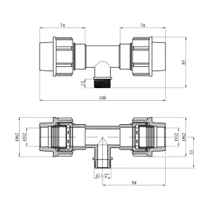 Тройник ПЭ SantehPlast 32х1/2"х32 РЗ №2