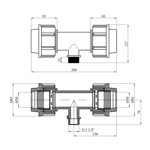 Тройник ПЭ SantehPlast 50х1 1/4"х50 РЗ №2