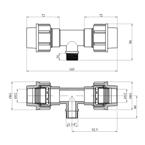 Тройник ПЭ SantehPlast 32х3/4"х32 РЗ №2