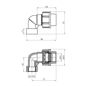 Коліно ПЕ SantehPlast 25х3/4" РВ №2