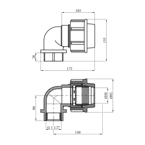 Коліно ПЕ SantehPlast 50х1 1/2" РВ №2