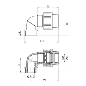 Коліно ПЕ SantehPlast 32х3/4" РВ №2