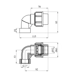 Коліно ПЕ SantehPlast 32х1" РВ №2