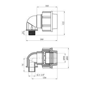 Коліно ПЕ SantehPlast 50х1 1/4" РЗ №2