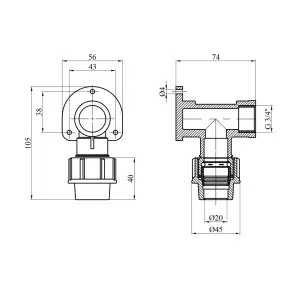 Колено настенное ПЭ SantehPlast 20х3/4" РО №2