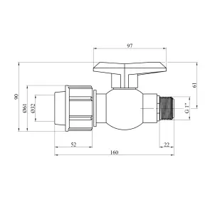 Кран ПЕ SantehPlast 32х1" РЗ №2
