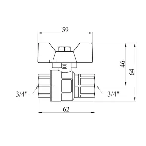 Кран шаровый Kroner 3/4" ВВ PN40 бабочка, никелированная №2