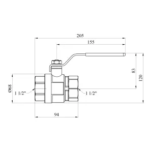 Кран кульовий Kroner 1 1/2" ВВ PN40 ручка, нікельований №2