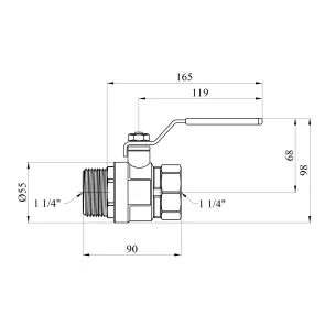 Кран кульовий Kroner 1 1/4" ВЗ PN40 ручка, нікельований №2