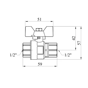 Кран шаровый Kroner 1/2" ВВ PN40 бабочка, никелированная №2