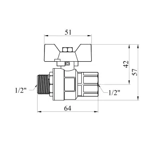 Кран шаровый Kroner 1/2" ВЗ PN40 бабочка, никелированная №2