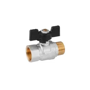 Кран шаровый Kroner 3/4" ВЗ PN40 бабочка, никелированная №3