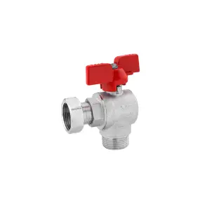 Кран шаровый с накидной гайкой угловой Karro 3/4" ВЗ PN30 бабочка, никелированная №1