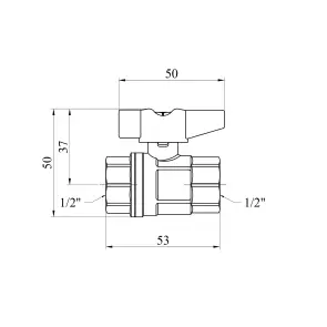 Кран кульовий Karro UNO 1/2" ВВ PN40 метелик, нікельований №2