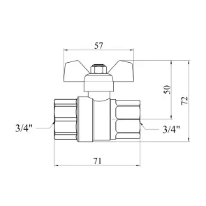 Кран шаровой Karro "Perfect" 3/4" ВВ PN40 бабочка, никелированная №2