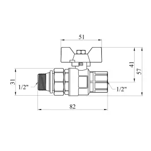 Кран-американка шаровая прямая Kroner 1/2" ВЗ PN40 бабочка, никелированная №2