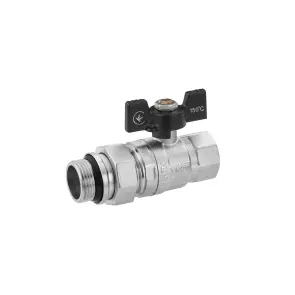 Кран-американка кульовий прямий Kroner 3/4" ВЗ PN40 метелик, нікельований №1