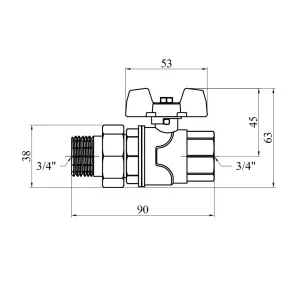 Кран-американка кульовий прямий Kroner 3/4" ВЗ PN40 метелик, нікельований №2