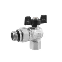 Кран-американка шаровая угловая Kroner 1/2" ВЗ PN40 бабочка, никелированная