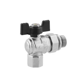 Кран-американка шаровая угловая Kroner 1/2" ВЗ PN40 бабочка, никелированная №3